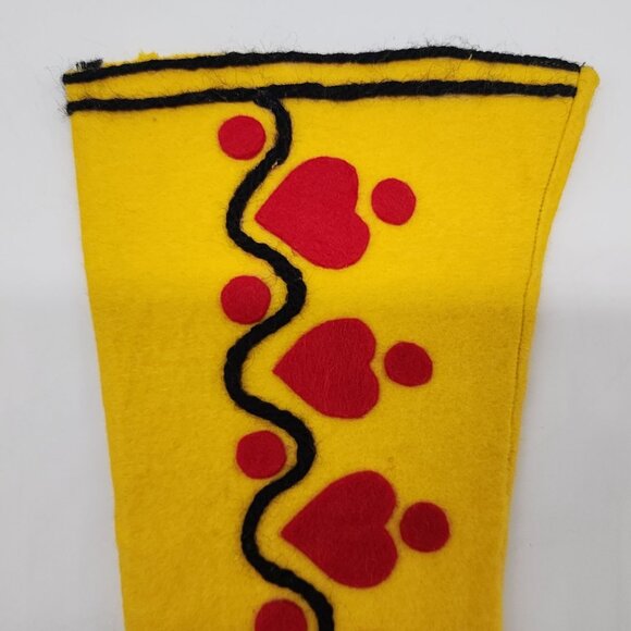 Vintage Handmade Yellow Felt Ice Skate Christmas Stocking Red Hearts - Picture 2 of 5